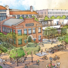a cartoon drawing of a town